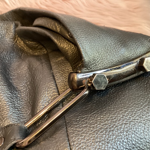 Sharif Gray Leather Hobo with Fringe and Studs - Picture 7 of 16